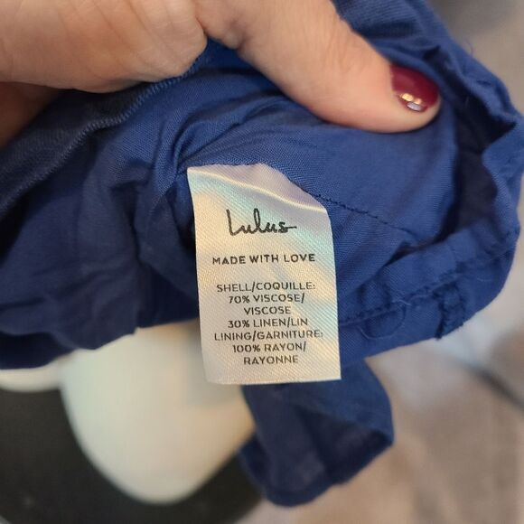 Lulu's Blue Linen Blend Mini Dress Size Large - Picture 5 of 5